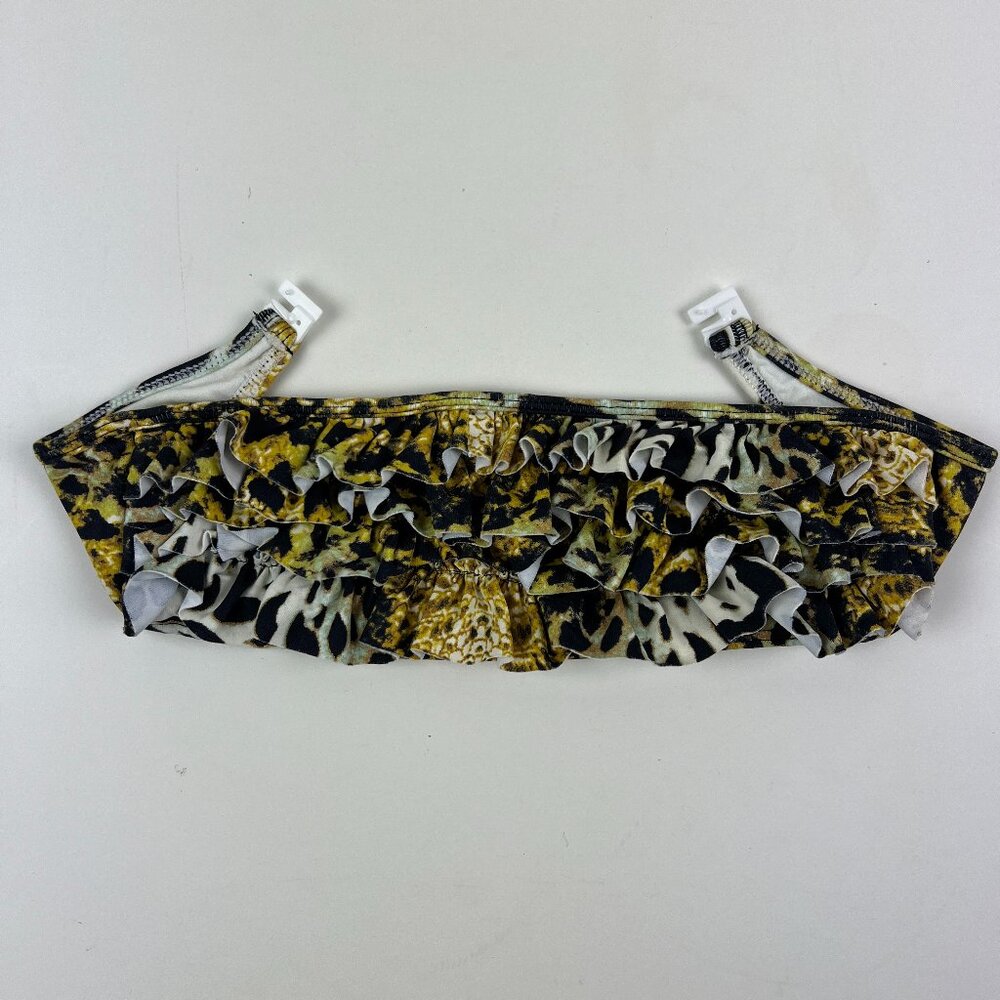 San Lorenzo Black and Gold Ruffled Leopard Print Bandeau Top Size M